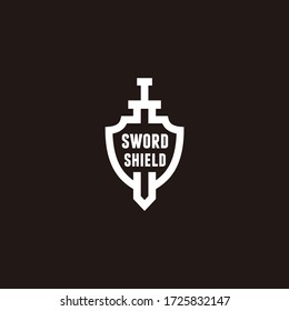 Swords and shield minimalista logo design plantilla vector ilustración de icono	