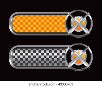 swords and shield orange and black checkered tabs