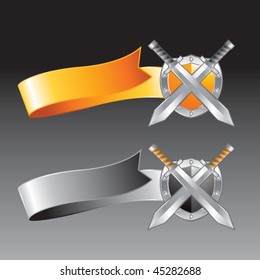 swords and shield orange and gray ribbons