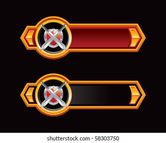 swords and shield red and black arrows