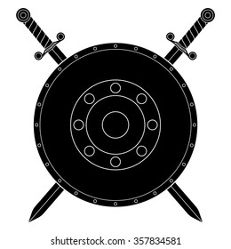 Swords and shield. Vector isolated on transparent background