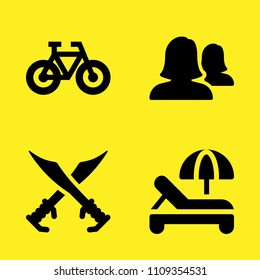 swords, sun umbrella, user and bicycle vector icon set. Sample icons set for web and graphic design