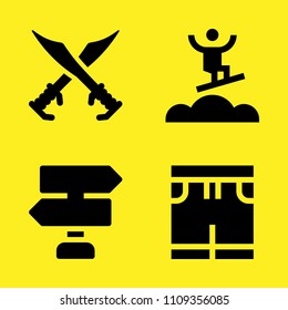 swords, surfing, panels and swimsuit vector icon set. Sample icons set for web and graphic design
