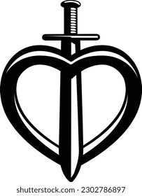 Swords through heart icon. Tattoo icon element for print, mobile and web apps concept. sword through heart glyph style icon can be used for web and mobile on gray background.