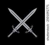 Swords vector art. Crossed Swords isolated on black background. Swords Silhouette, swords logo.