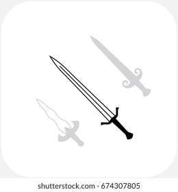 Swords Vector Icon Collection. Knives Sharp Blades Symbols Set Isolated on White Background. Daggers Illustration