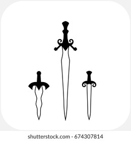 Swords Vector Icon Collection. Knives Sharp Blades Symbols Set Isolated on White Background. Daggers Illustration