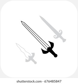 Swords Vector Icon Collection. Knives Sharp Blades Symbols Set Isolated on White Background