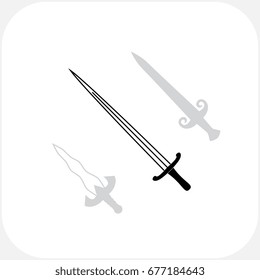 Swords Vector Icon Collection. Knives Sharp Blades Symbols Set Isolated on White Background. Daggers Illustration