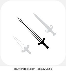 Swords Vector Icon Collection. Knives Sharp Blades Symbols Set Isolated on White Background. Daggers Illustration