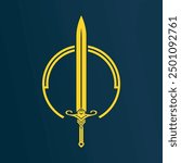 Swords vector icon illustration, sword in the circle vector, Sword isolated on black background.