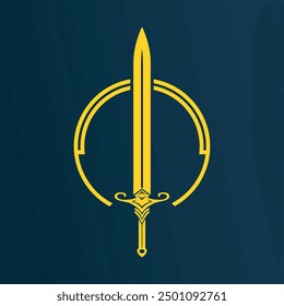 Swords vector icon illustration, sword in the circle vector, Sword isolated on black background.