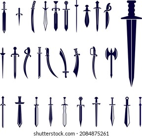Swords vintage flat vector icon collection set silhouette