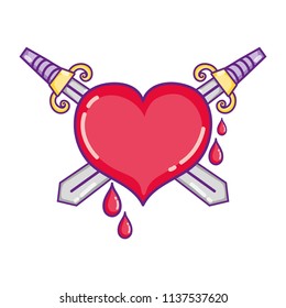 swords weapon inside heart and blood drops