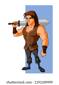 swordsman cartoon vector illustration