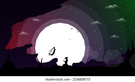 swordsman duel. two swordsmen fighting. samurai anime wallpaper. samurai battle background with anime style. samurai fight at night. duel.