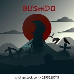 swordsman from japan, bushi sword fighter on moon background