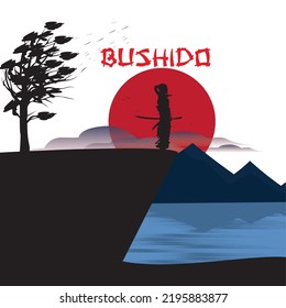 swordsman from japan, bushi sword fighter on moon background