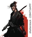Swordsman samurai illustration holding a sword