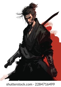 Swordsman samurai illustration holding a sword