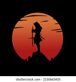 sword-wielding ninja samurai standing on rocks