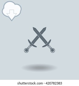 Swors icon with shadow. Cloud of download with arrow.