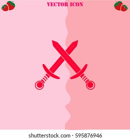 Swors vector  icon. Strawberry Background.