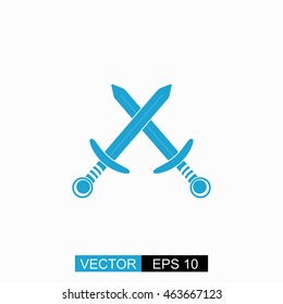 Swors vector. Isolated blue icon on white background.
