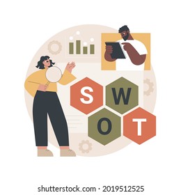 SWOT analysis abstract concept vector illustration. SWOT matrix, strategy building, corporate project planning, business competition, decision making, preventive crisis management abstract metaphor.