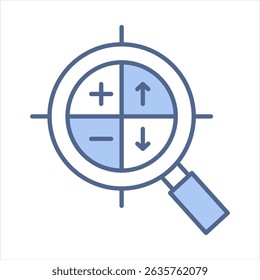 Ilustración vectorial de icono azul de análisis de Swot