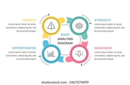 SWOT analysis circle diagram, flat business infographic template, vector eps10 illustration