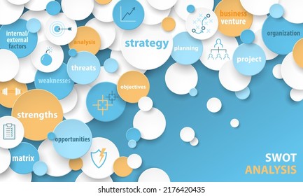 SWOT ANALYSIS colorful vector business concept banner on dark blue background
