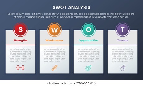 swot analysis concept with big boxed banner table information for infographic template banner with four point list information