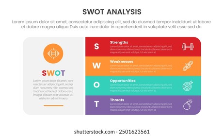 swot analysis concept infographic template banner with big round box and vertical stack point with 4 point list information vector