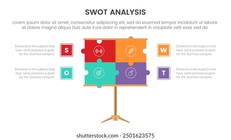 swot analyse konzept infografievorlage banner mit puzzle jigsaw präsentation board stehen mit 4 punkt liste information vektor
