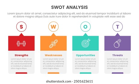swot analysis concept infographic template banner with timeline style creative box with outline circle and header 4 point list information vector