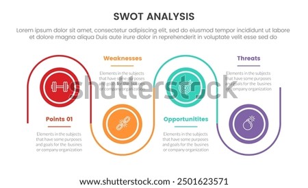 swot analysis concept infographic template banner with circle timeline up and down line circular with 4 point list information vector