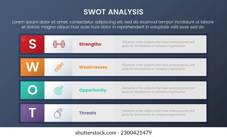 swot analysis concept with long box rectangle square information for infographic template banner with four point list information