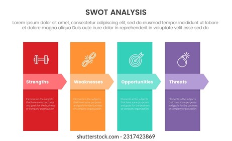 swot analysis concept with long vertical box and right arrow for infographic template banner with four point list information vector