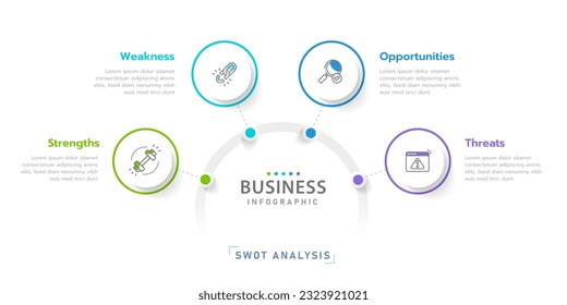 SWOT analysis diagram for business, 4 sides modern style with Strengths, Weakness, Opportunities, and Threats. presentation vector infographic.