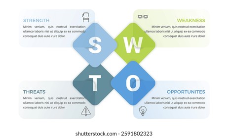 SWOT analysis diagram in a circular layout, business infographic template, vector eps10 illustration