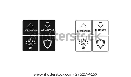 SWOT Analysis Framework: Strengths, Weaknesses, Opportunities, Threats Guide Vector