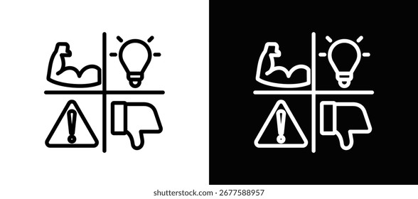 Swot Analysis Icon In Black And White Filled Style