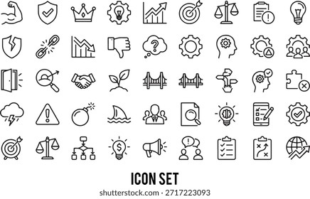 Conjunto de iconos de análisis DAFO. Contiene fortalezas, debilidades, oportunidades, amenazas y más. Iconos de línea editables. Ilustración vectorial