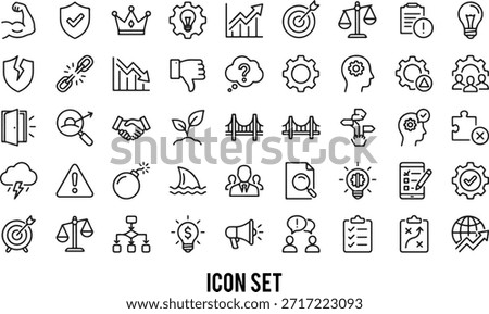 SWOT analysis icon set. Containing strengths, weaknesses, opportunities, threats and more. Editable line icons. Vector illustration