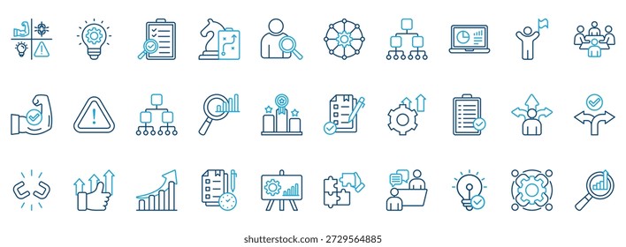 Conjunto de Ícones de Análise Swot. Contém Ícones Que São Relevantes Para Negócios. Design no estilo de cor de contorno de vetor