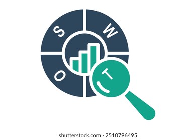 SWOT Analysis icon. solid icon style. chart with magnifying glass. icon related to SWOT. business elements vector illustration