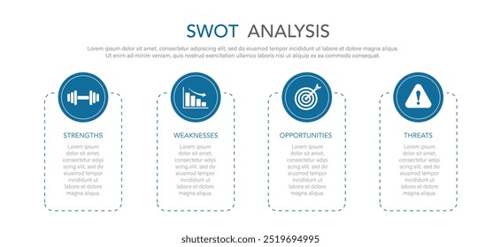 Concepto de ilustración de análisis FODA, fortalezas, debilidades, amenazas y oportunidades de la empresa, técnicas de planificación estratégica, análisis de negocios, Ilustración vectorial.