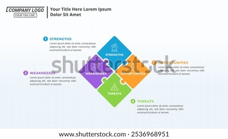 SWOT Analysis Infographic with 4 Steps on a 16:9 Layout for Business Presentations, Management, and Evaluation.