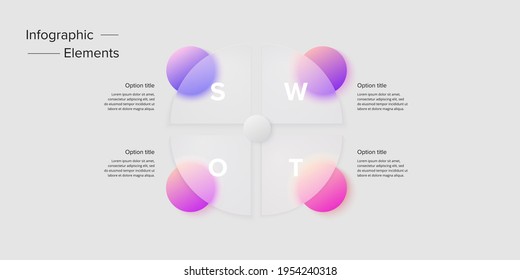 SWOT analysis infographic. Circular corporate strategic planning graphic elements. Company presentation slide template. Vector info graphic design.